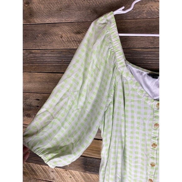 Torrid Women's Plus Size 4 Green Gingham Button Front Lined Top - Picture 2 of 14